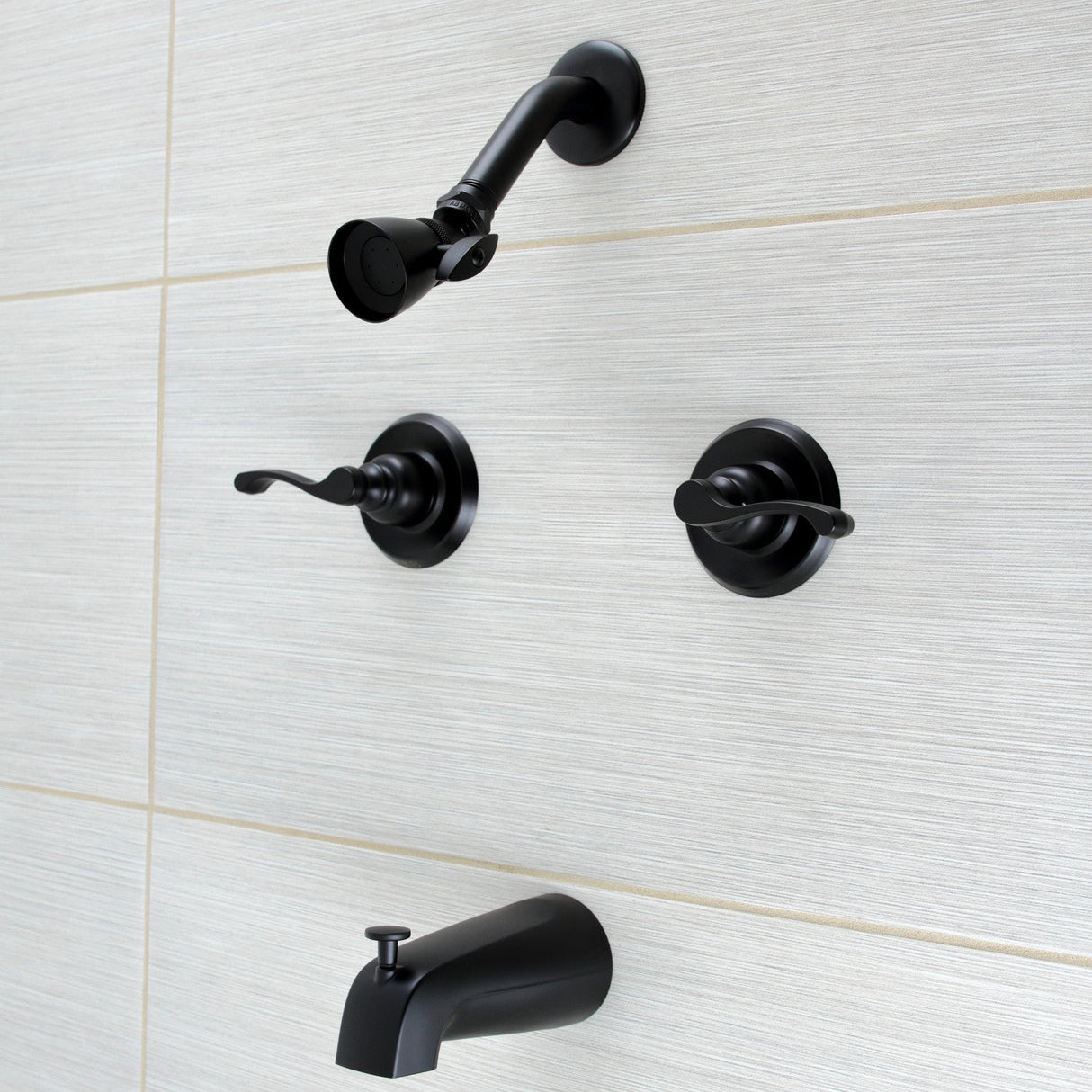 Royal KB240FL Two-Handle 4-Hole Wall Mount Tub and Shower Faucet, Matte Black