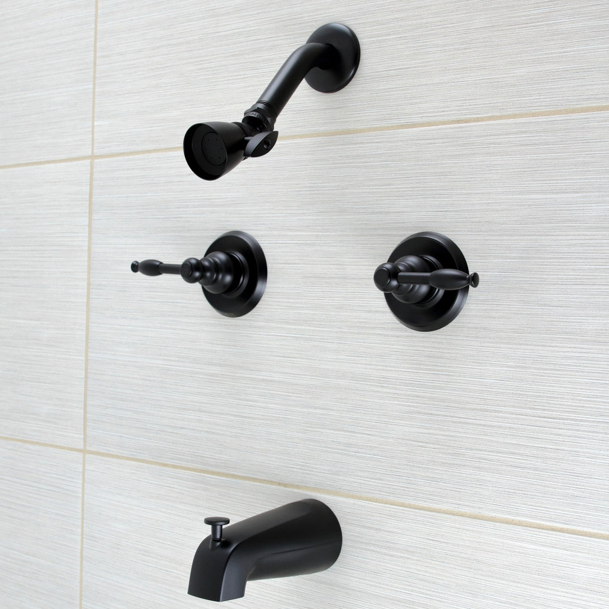 Knight KB240KL Two-Handle 4-Hole Wall Mount Tub and Shower Faucet, Matte Black
