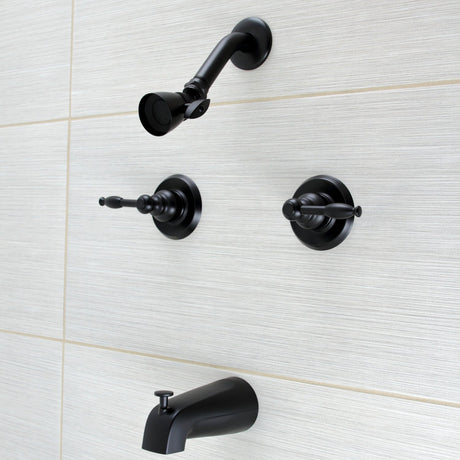 Knight KB240KL Two-Handle 4-Hole Wall Mount Tub and Shower Faucet, Matte Black