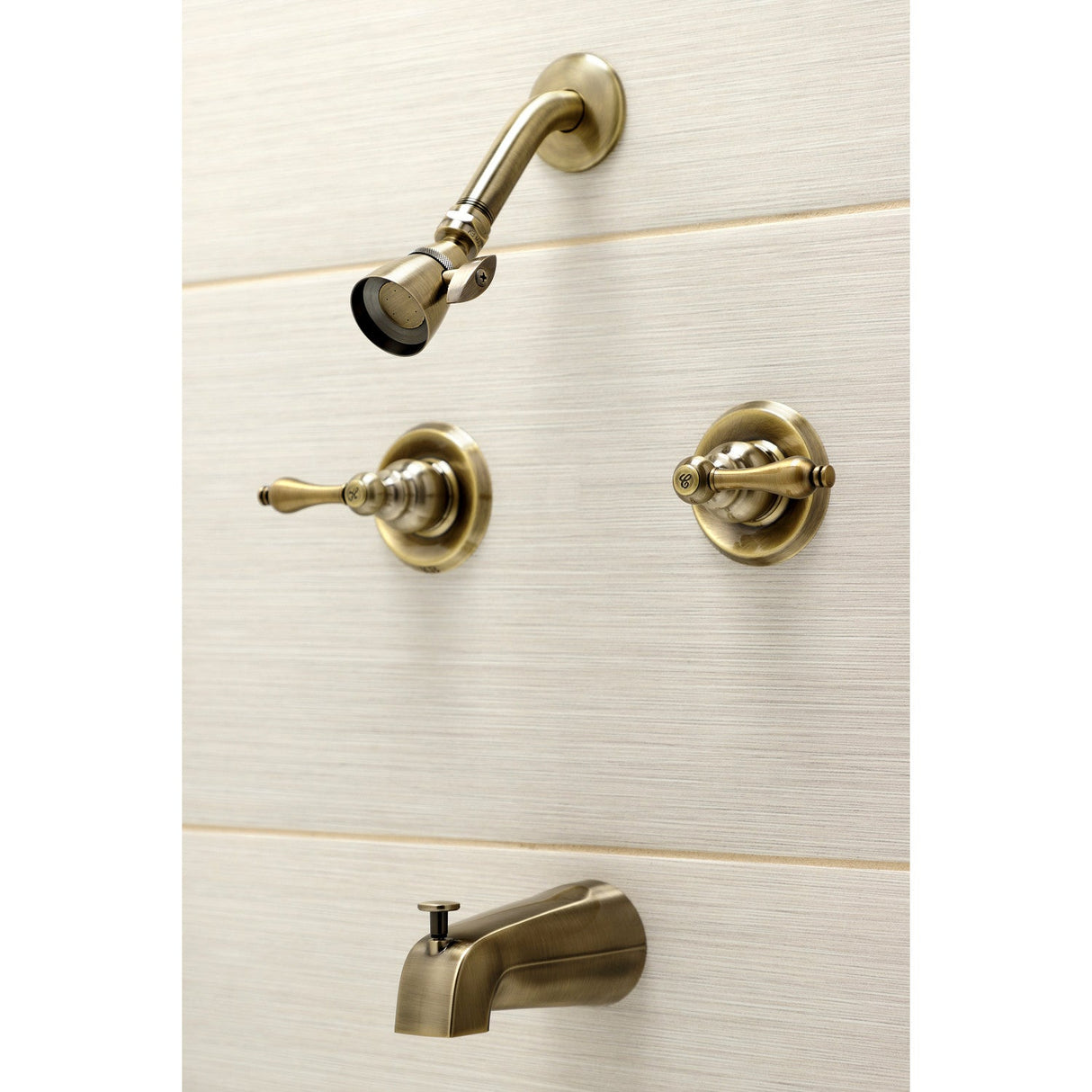 Victorian KB243ALAB Two-Handle 4-Hole Wall Mount Tub and Shower Faucet, Antique Brass