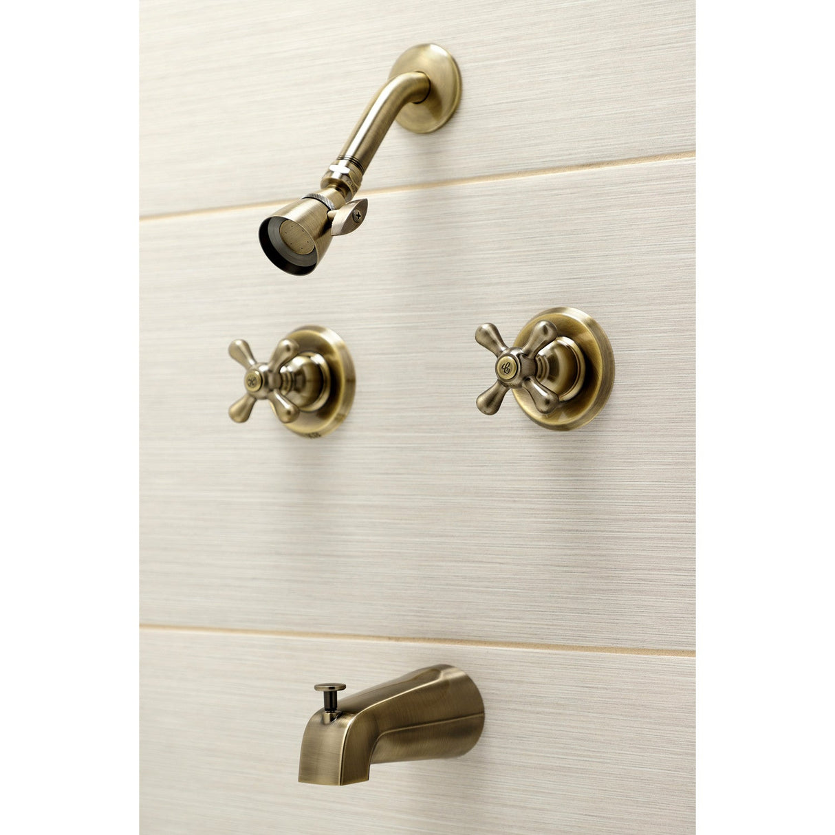 Victorian KB243AXAB Two-Handle 4-Hole Wall Mount Tub and Shower Faucet, Antique Brass