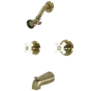 Victorian KB243PXAB Two-Handle 4-Hole Wall Mount Tub and Shower Faucet, Antique Brass