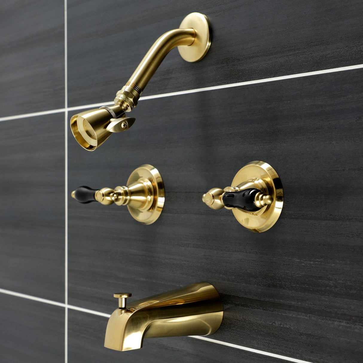 Duchess KB247AKL Two-Handle 4-Hole Wall Mount Tub and Shower Faucet, Brushed Brass