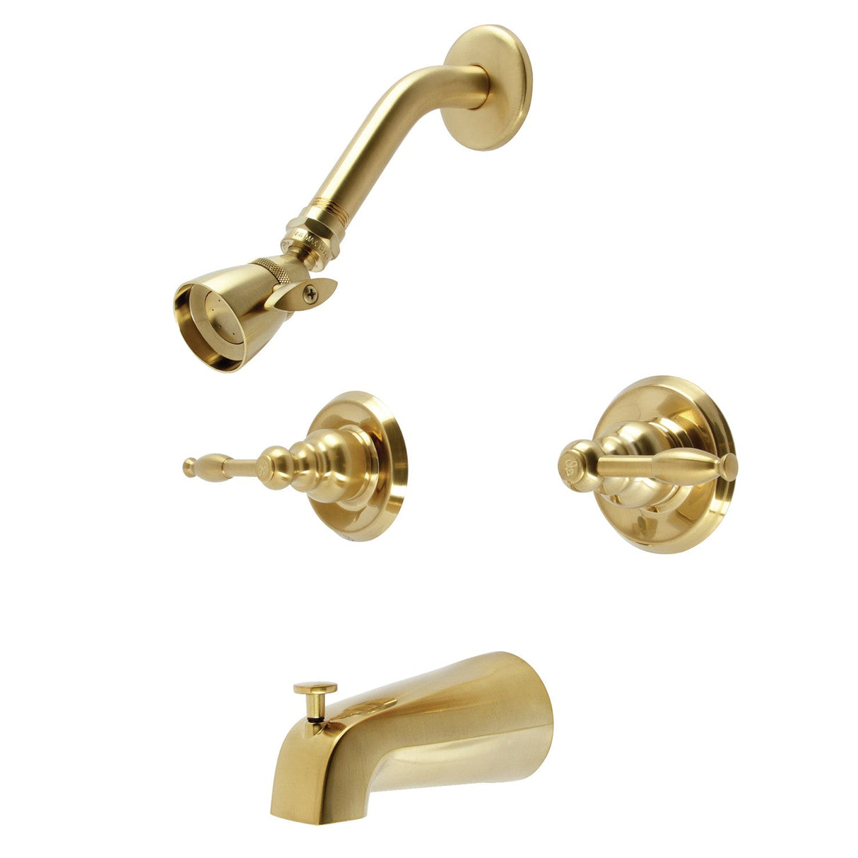 Knight KB247KL Two-Handle 4-Hole Wall Mount Tub and Shower Faucet, Brushed Brass