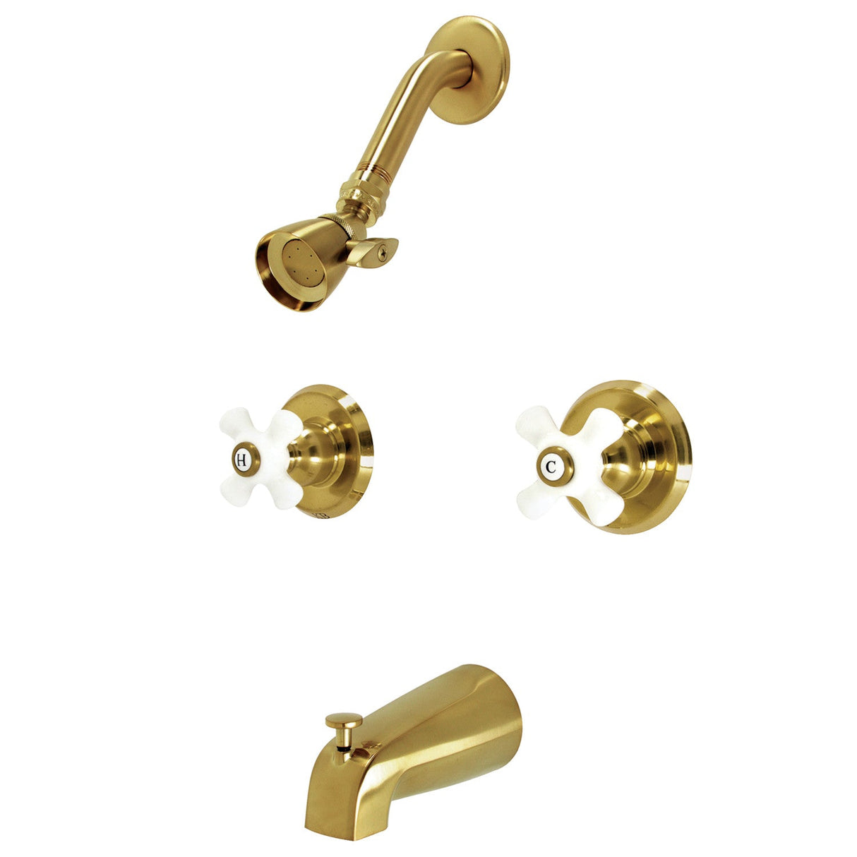 Victorian KB247PX Two-Handle 4-Hole Wall Mount Tub and Shower Faucet, Brushed Brass