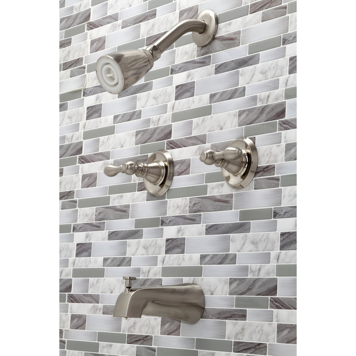 American Classic KB248ACL Two-Handle 4-Hole Wall Mount Tub and Shower Faucet, Brushed Nickel