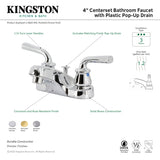 Restoration KB251RXL Two-Handle 3-Hole Deck Mount 4" Centerset Bathroom Faucet with Plastic Pop-Up, Polished Chrome