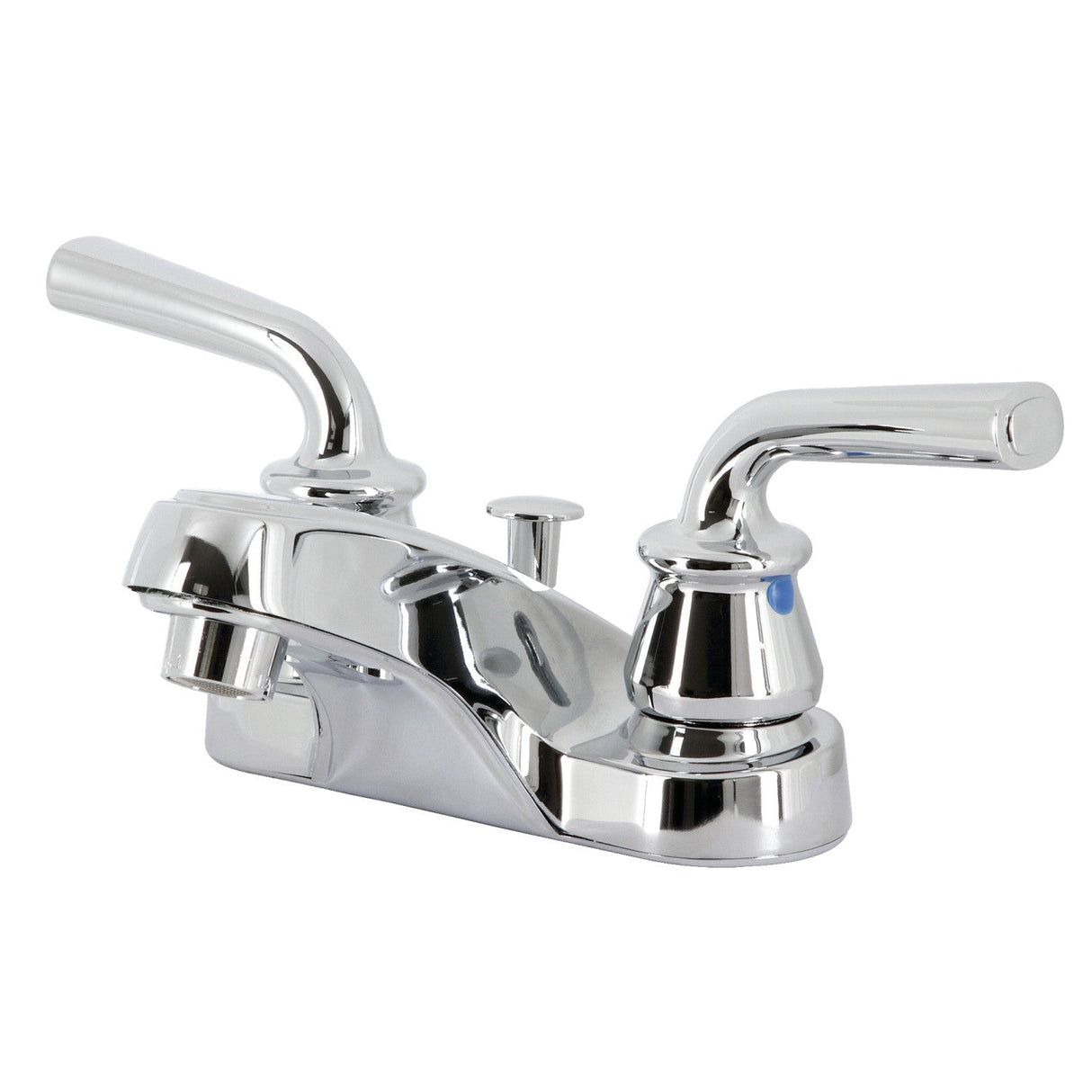 Restoration KB251RXL Two-Handle 3-Hole Deck Mount 4" Centerset Bathroom Faucet with Plastic Pop-Up, Polished Chrome