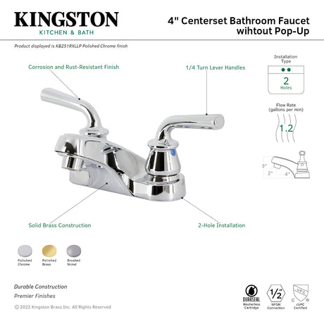 Restoration KB251RXLLP Two-Handle 3-Hole Deck Mount 4" Centerset Bathroom Faucet, Polished Chrome