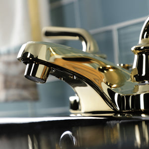 Restoration KB252RXLB Two-Handle 3-Hole Deck Mount 4" Centerset Bathroom Faucet with Brass Pop-Up, Polished Brass