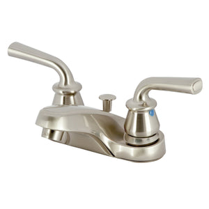 Restoration KB258RXL Two-Handle 3-Hole Deck Mount 4" Centerset Bathroom Faucet with Plastic Pop-Up, Brushed Nickel