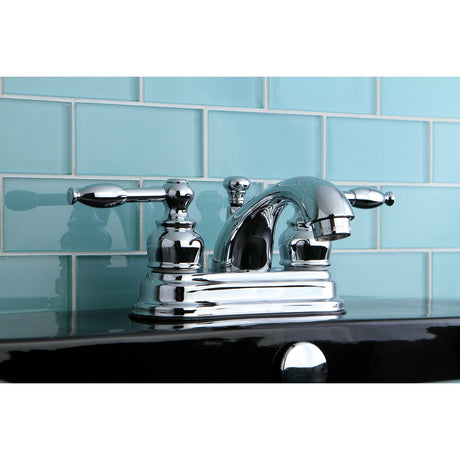 Knight KB2601KL Two-Handle 3-Hole Deck Mount 4" Centerset Bathroom Faucet with Plastic Pop-Up, Polished Chrome