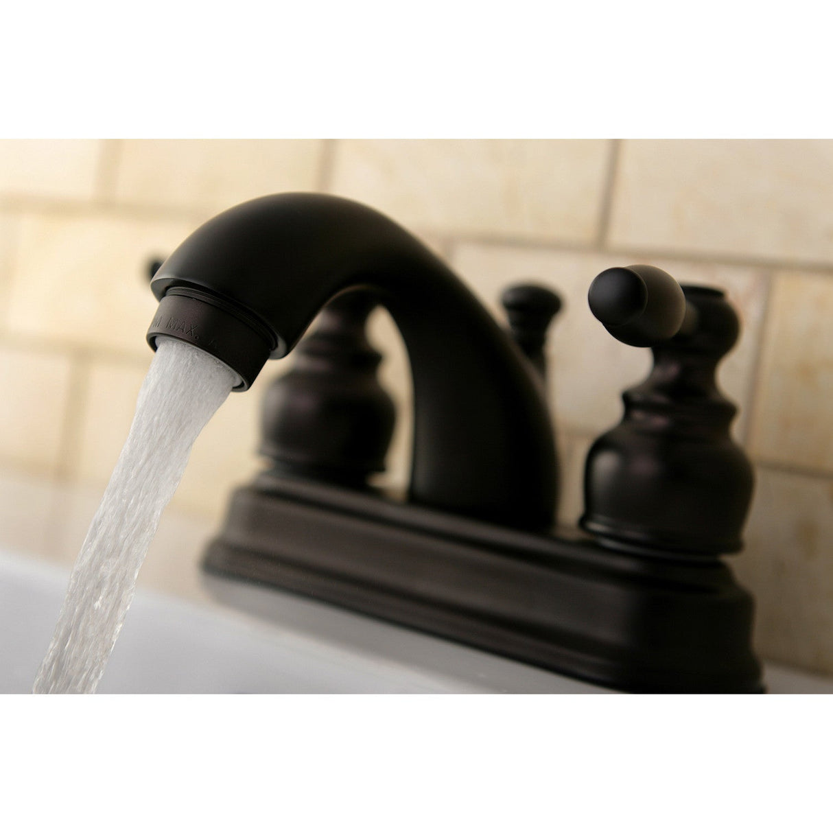 Knight KB2605KL Two-Handle 3-Hole Deck Mount 4" Centerset Bathroom Faucet with Plastic Pop-Up, Oil Rubbed Bronze