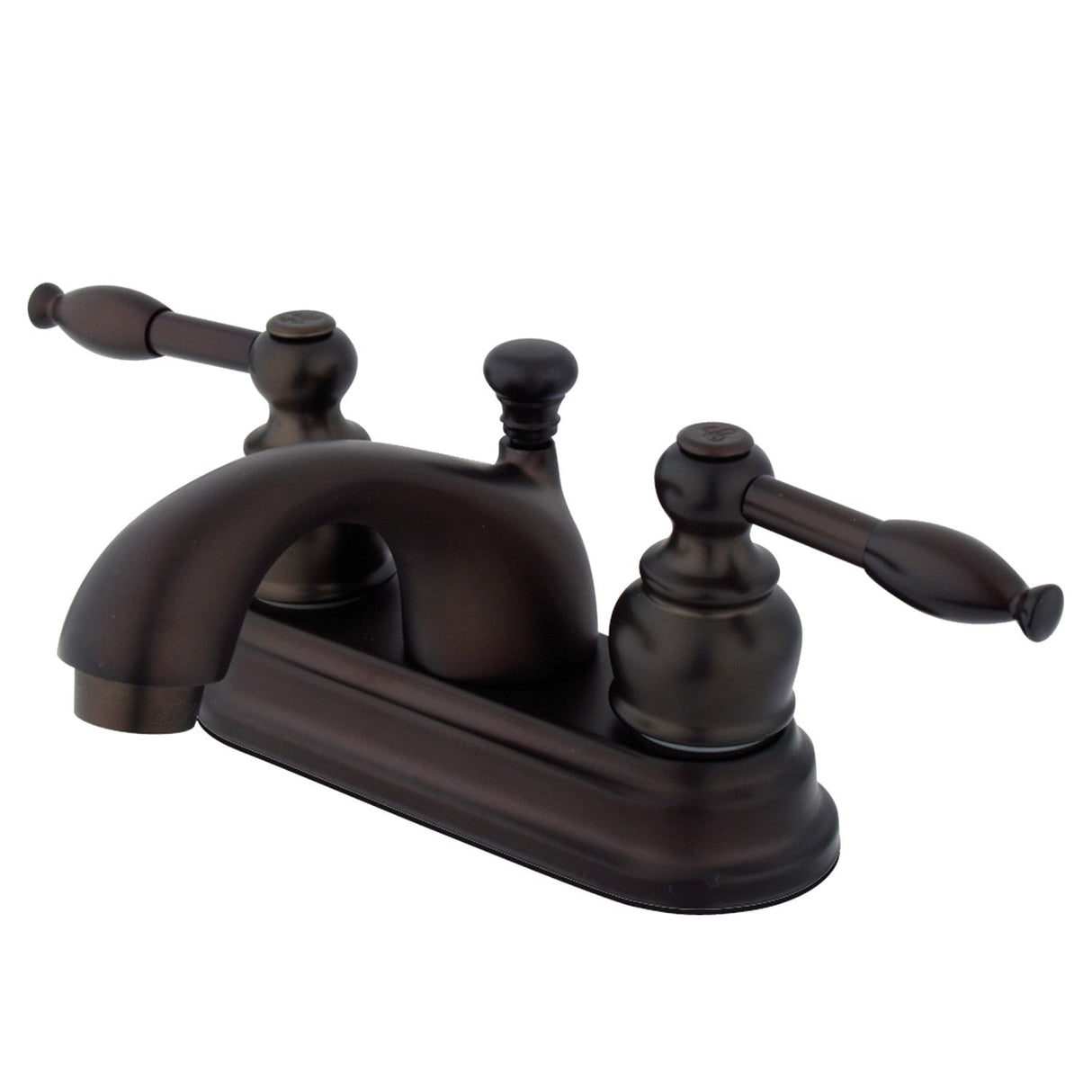 Knight KB2605KL Two-Handle 3-Hole Deck Mount 4" Centerset Bathroom Faucet with Plastic Pop-Up, Oil Rubbed Bronze