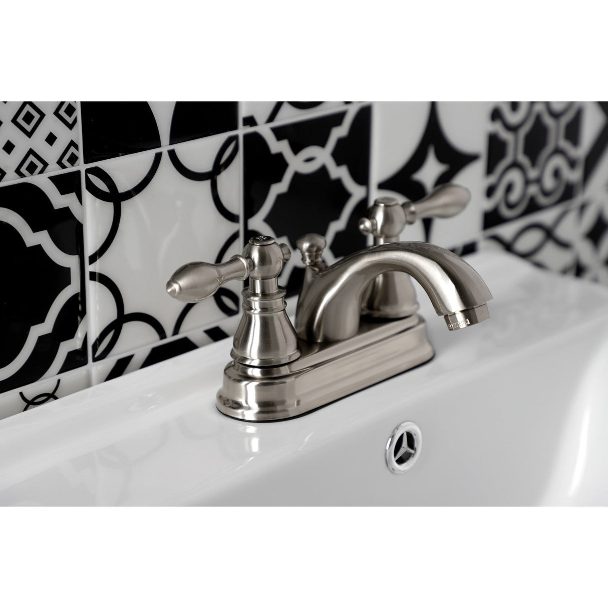 American Classic KB2608ACL Two-Handle 3-Hole Deck Mount 4" Centerset Bathroom Faucet with Plastic Pop-Up, Brushed Nickel
