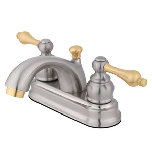 Vintage KB2609AL Two-Handle 3-Hole Deck Mount 4" Centerset Bathroom Faucet with Plastic Pop-Up, Brushed Nickel/Polished Brass