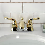 Naples KB2622 Two-Handle 3-Hole Deck Mount 4" Centerset Bathroom Faucet with Plastic Pop-Up, Polished Brass