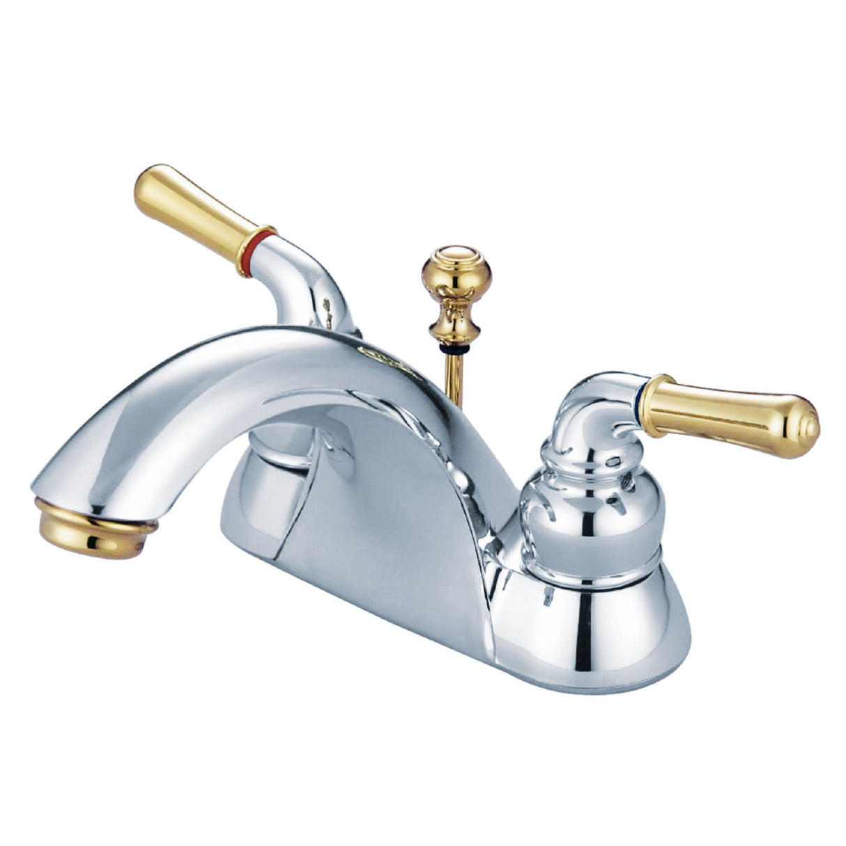 Naples KB2624B Two-Handle 3-Hole Deck Mount 4" Centerset Bathroom Faucet, Polished Chrome/Polished Brass