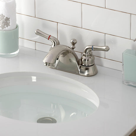 Naples KB2628 Two-Handle 3-Hole Deck Mount 4" Centerset Bathroom Faucet with Plastic Pop-Up, Brushed Nickel