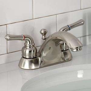 Naples KB2628 Two-Handle 3-Hole Deck Mount 4" Centerset Bathroom Faucet with Plastic Pop-Up, Brushed Nickel