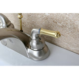 Naples KB2629 Two-Handle 3-Hole Deck Mount 4" Centerset Bathroom Faucet with Plastic Pop-Up, Brushed Nickel/Polished Brass