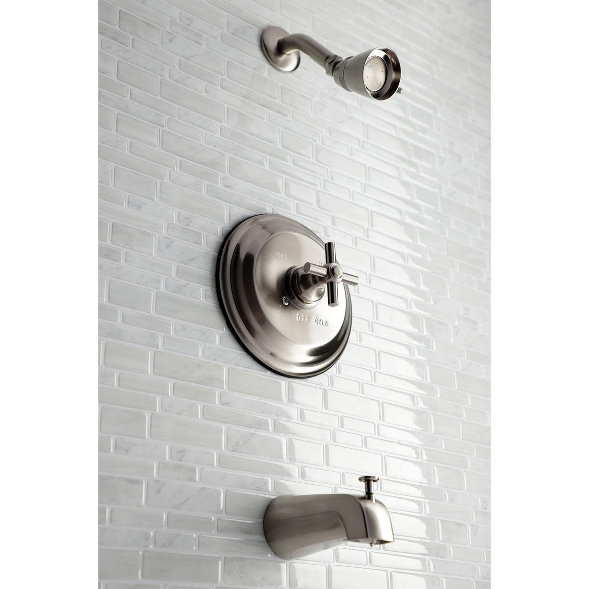 Elinvar KB2638EX Single-Handle 3-Hole Wall Mount Tub and Shower Faucet, Brushed Nickel