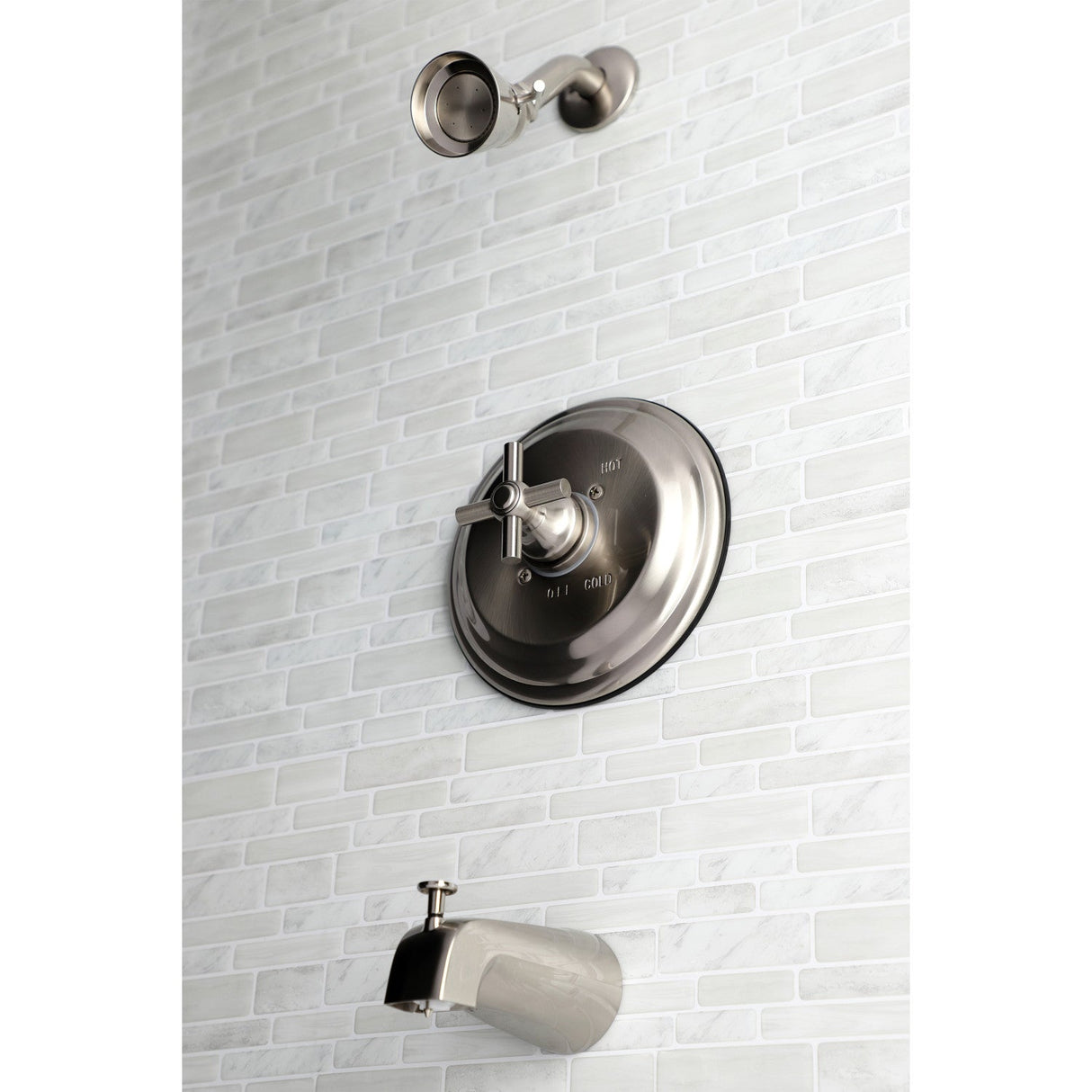 Elinvar KB2638EX Single-Handle 3-Hole Wall Mount Tub and Shower Faucet, Brushed Nickel