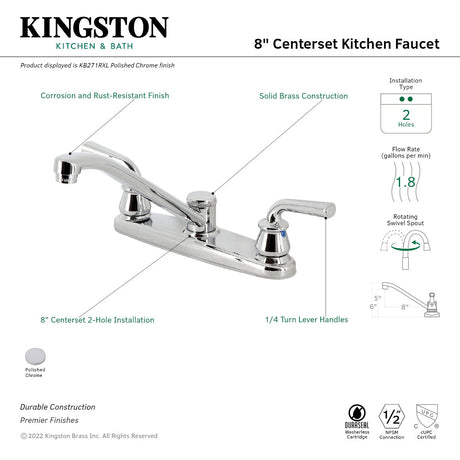 Restoration KB271RXL Two-Handle 2-Hole Deck Mount 8" Centerset Kitchen Faucet, Polished Chrome