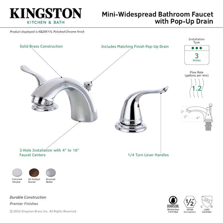 Yosemite KB2951YL Two-Handle 3-Hole Deck Mount Mini-Widespread Bathroom Faucet with Plastic Pop-Up, Polished Chrome