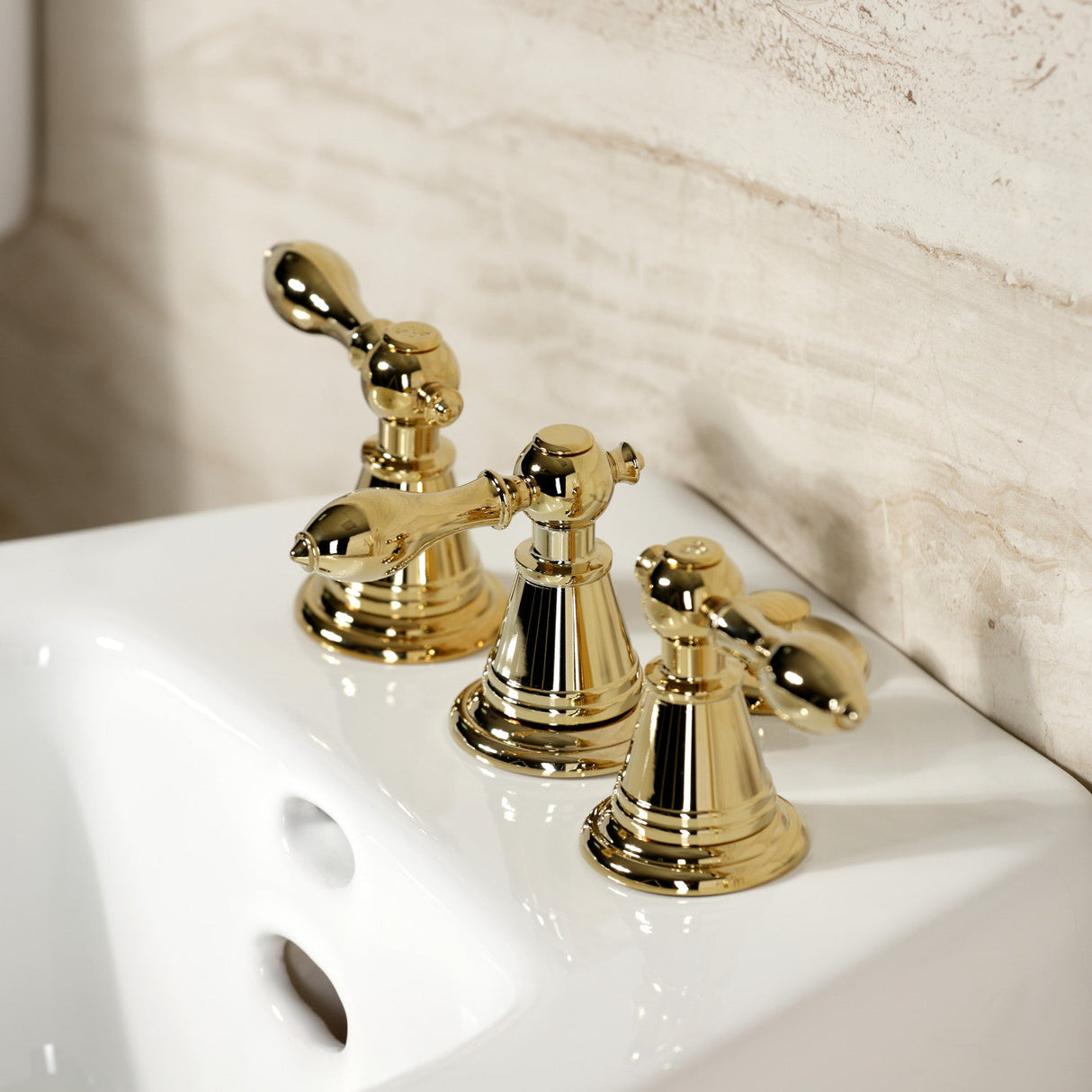 Victorian KB322AL Three-Handle Vertical Spray Bidet Faucet with Brass Pop-Up, Polished Brass