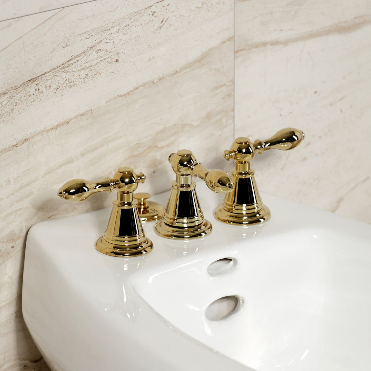 Victorian KB322AL Three-Handle Vertical Spray Bidet Faucet with Brass Pop-Up, Polished Brass