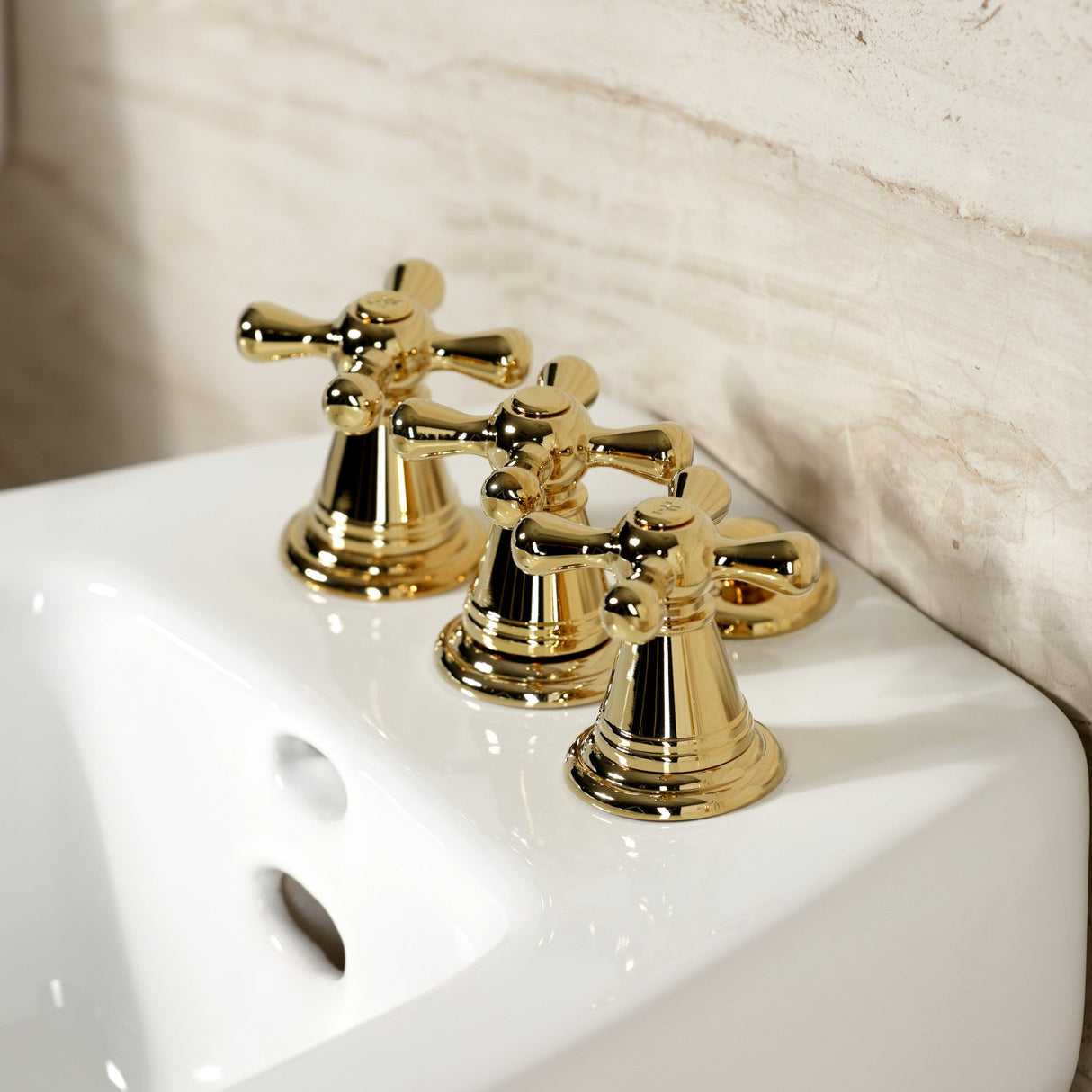 Victorian KB322AX Three-Handle Vertical Spray Bidet Faucet with Brass Pop-Up, Polished Brass