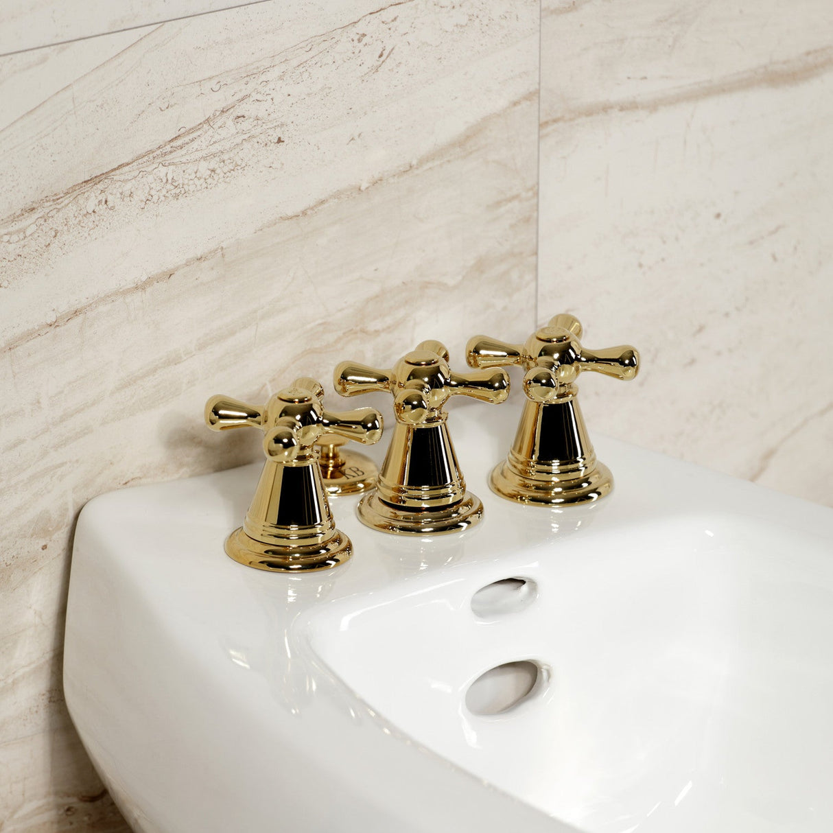 Victorian KB322AX Three-Handle Vertical Spray Bidet Faucet with Brass Pop-Up, Polished Brass