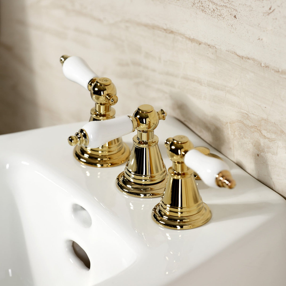 Victorian KB322PL Three-Handle Vertical Spray Bidet Faucet with Brass Pop-Up, Polished Brass