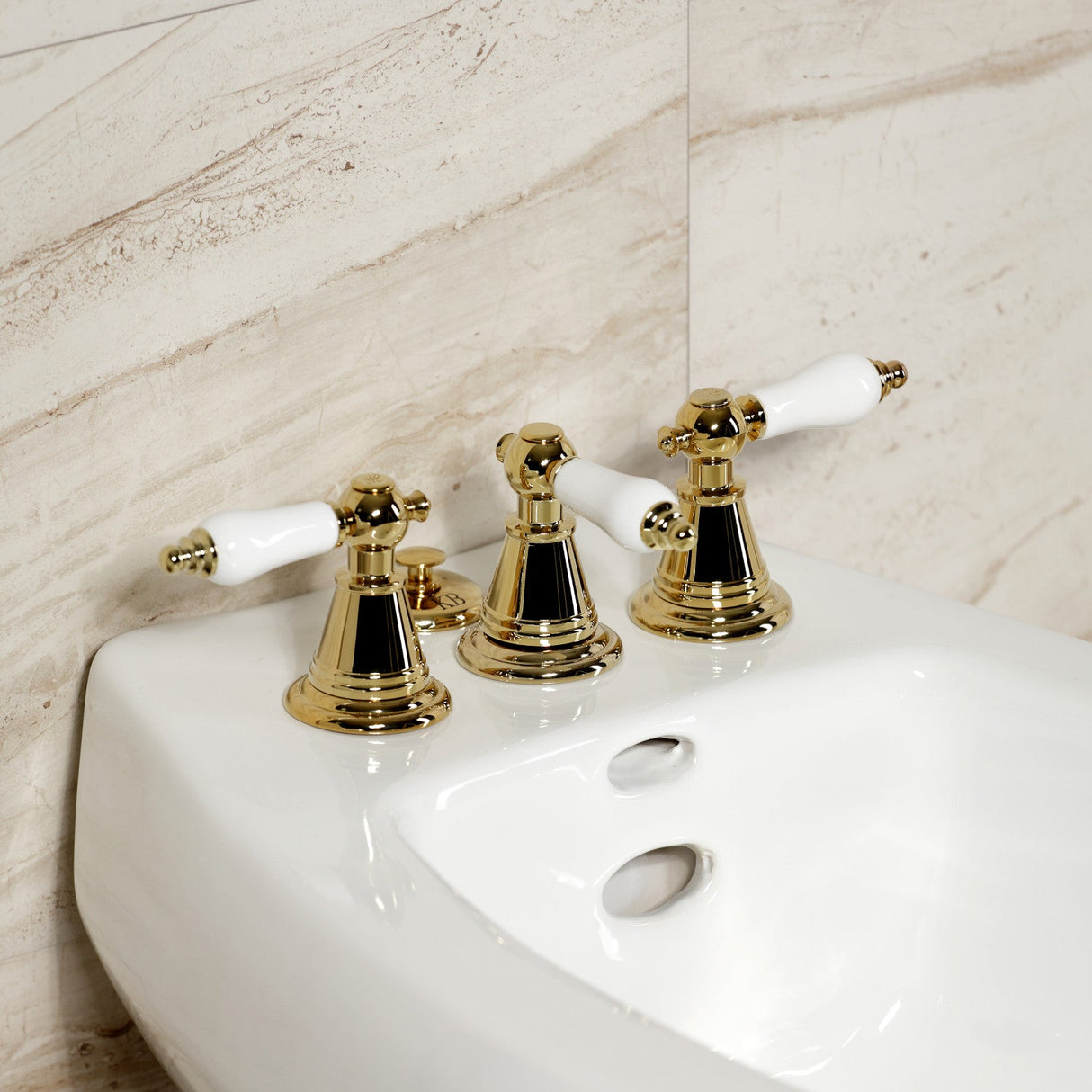 Victorian KB322PL Three-Handle Vertical Spray Bidet Faucet with Brass Pop-Up, Polished Brass