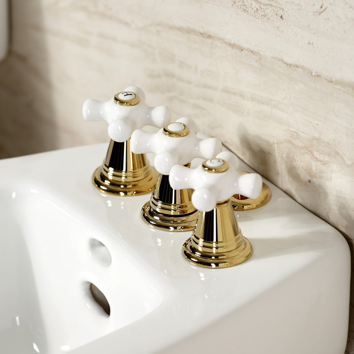 Victorian KB322PX Three-Handle Vertical Spray Bidet Faucet with Brass Pop-Up, Polished Brass