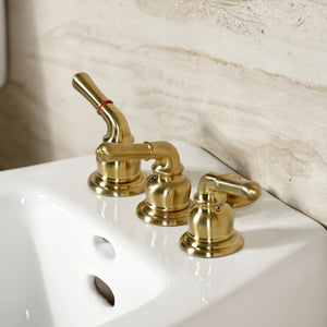 Magellan KB327 Three-Handle Deck Mount Bidet Faucet with Brass Pop-Up, Brushed Brass