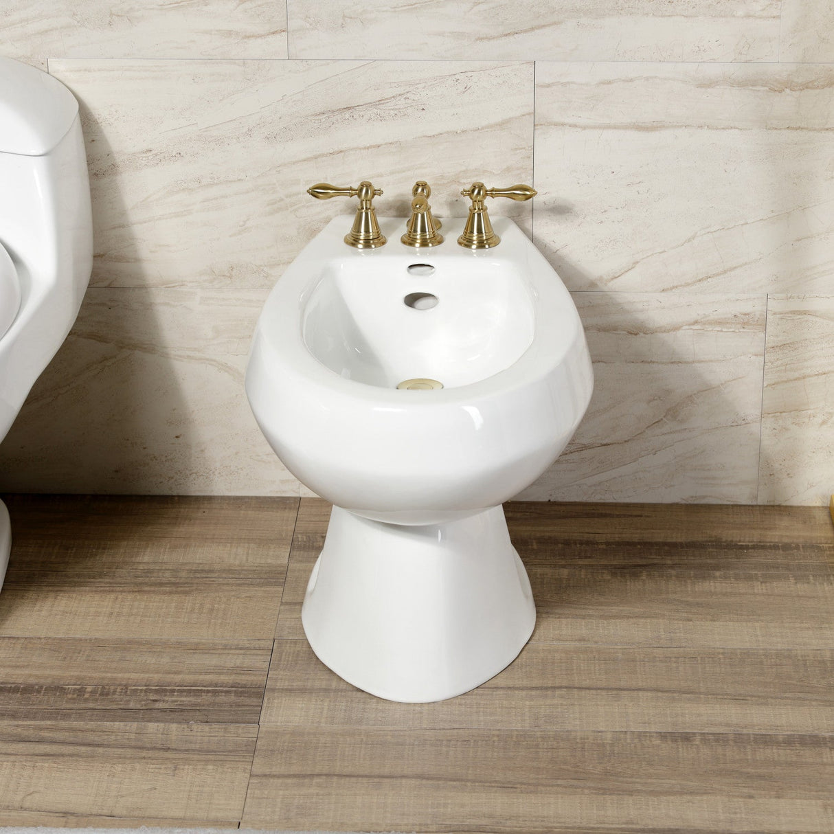 Victorian KB327AL Three-Handle Vertical Spray Bidet Faucet with Brass Pop-Up, Brushed Brass