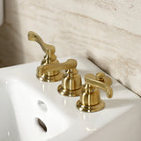 Royale KB327FL Three-Handle Vertical Spray Bidet Faucet with Brass Pop-Up, Brushed Brass