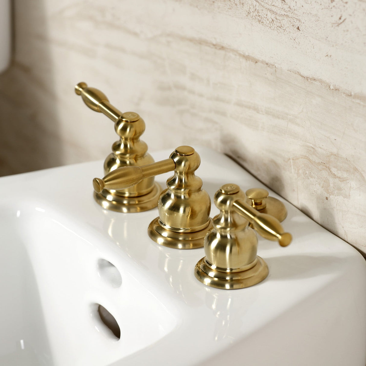 Knight KB327KL Three-Handle Vertical Spray Bidet Faucet with Brass Pop-Up, Brushed Brass