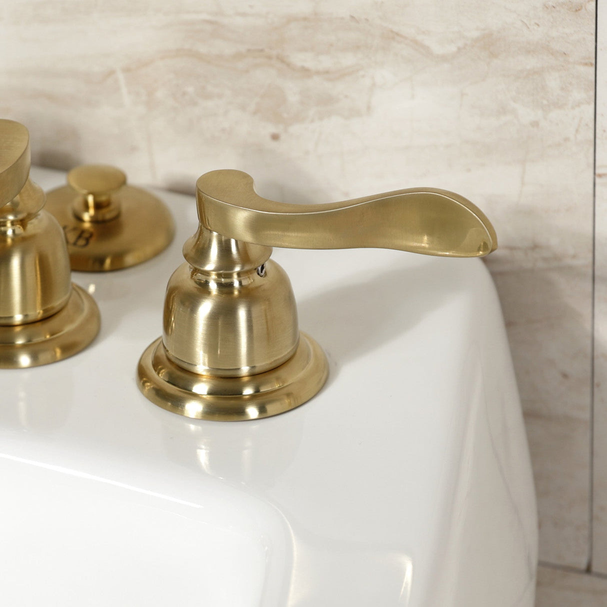 NuWave French KB327NFL Three-Handle Vertical Spray Bidet Faucet with Brass Pop-Up, Brushed Brass