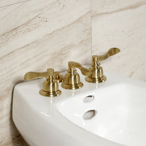 NuWave French KB327NFL Three-Handle Vertical Spray Bidet Faucet with Brass Pop-Up, Brushed Brass