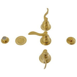 NuWave French KB327NFL Three-Handle Vertical Spray Bidet Faucet with Brass Pop-Up, Brushed Brass