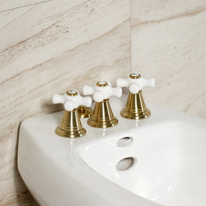Victorian KB327PX Three-Handle Vertical Spray Bidet Faucet with Brass Pop-Up, Brushed Brass