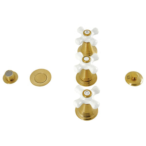 Victorian KB327PX Three-Handle Vertical Spray Bidet Faucet with Brass Pop-Up, Brushed Brass
