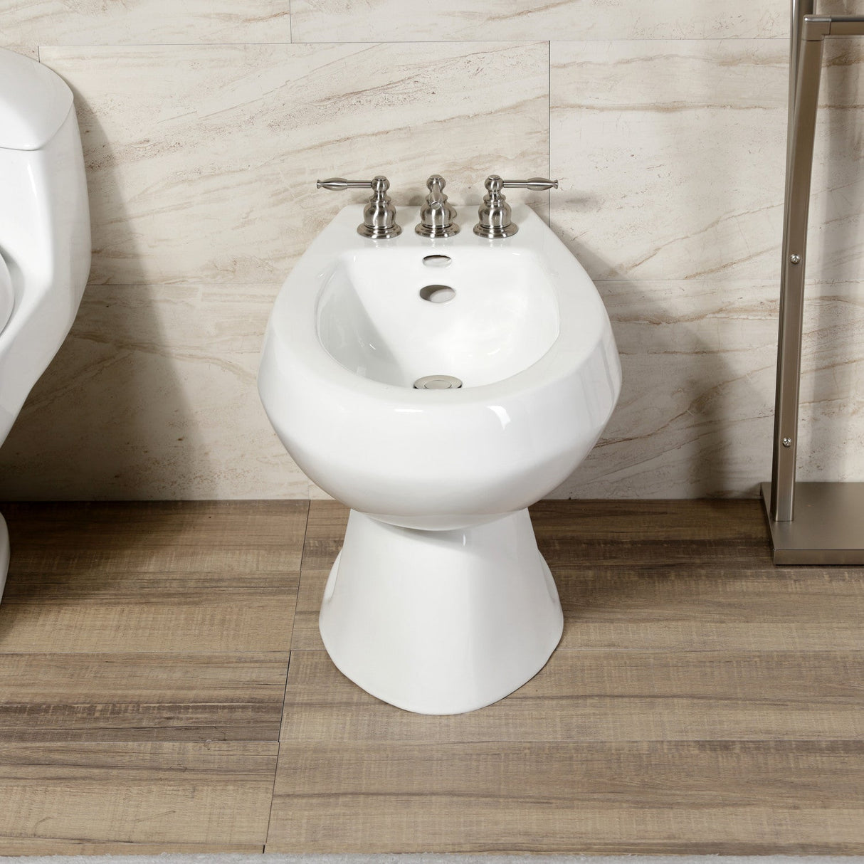 Knight KB328KL Three-Handle Vertical Spray Bidet Faucet with Brass Pop-Up, Brushed Nickel