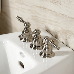 Knight KB328KL Three-Handle Vertical Spray Bidet Faucet with Brass Pop-Up, Brushed Nickel