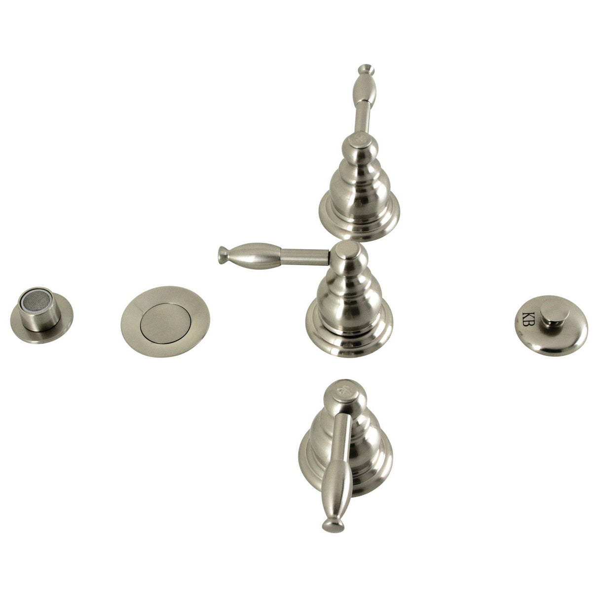Knight KB328KL Three-Handle Vertical Spray Bidet Faucet with Brass Pop-Up, Brushed Nickel