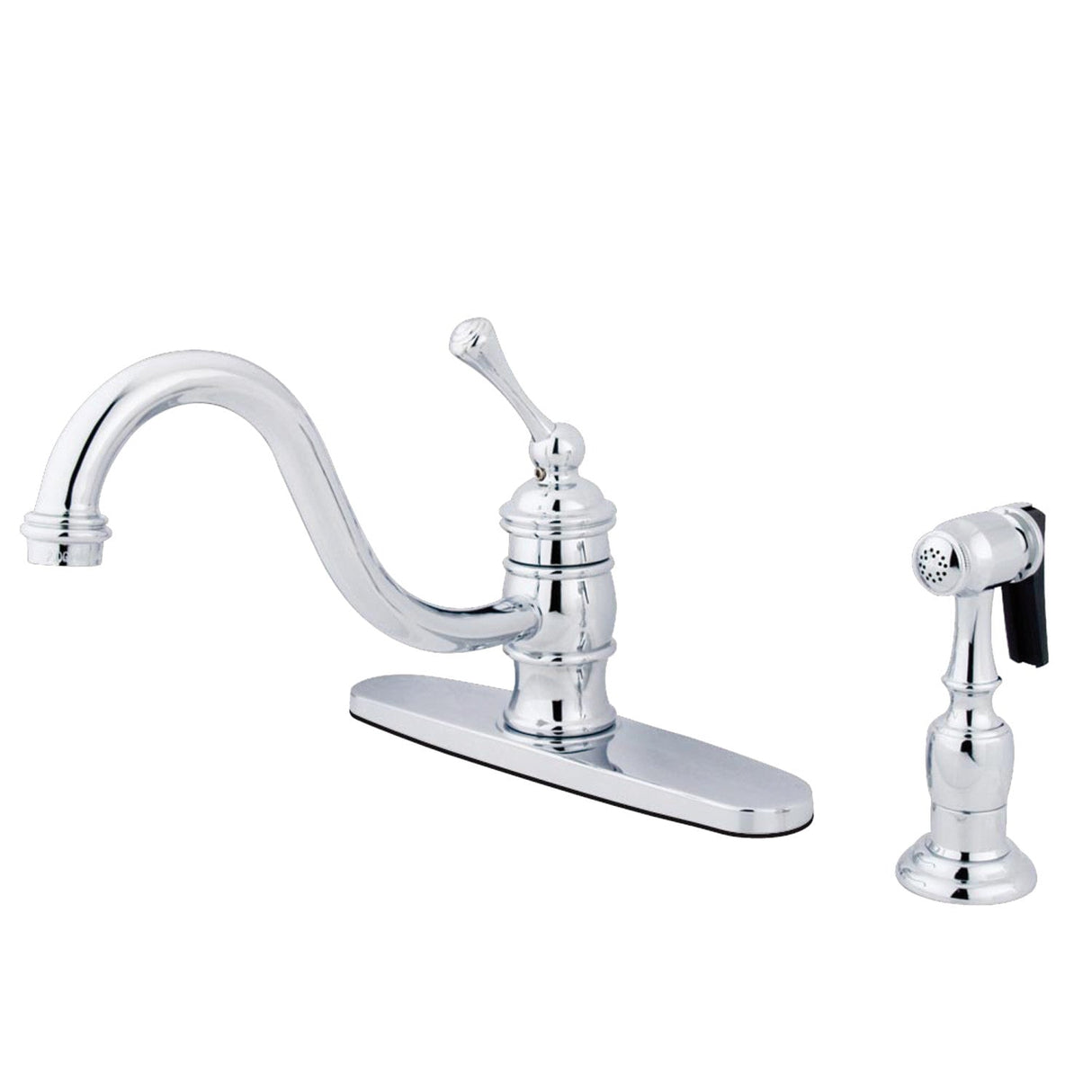 Vintage KB3571BLBS Single-Handle 2-or-4 Hole Deck Mount Kitchen Faucet with Brass Sprayer, Polished Chrome