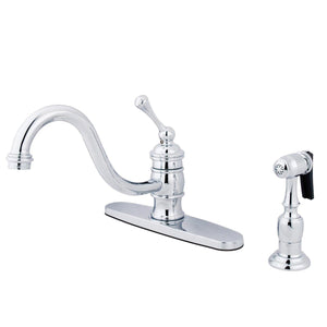 Vintage KB3571BLBS Single-Handle 2-or-4 Hole Deck Mount Kitchen Faucet with Brass Sprayer, Polished Chrome